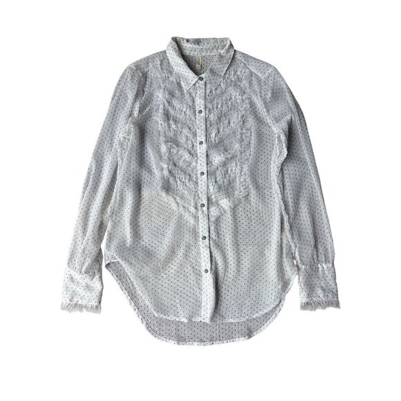 Free People White Sheer Polka Dot Tux Shirt Size M - Picture 8 of 11